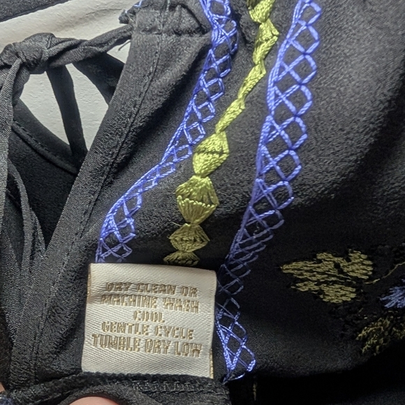 Cache Luxe Chiffon Top Blouse Black Embroidered Sheer Long Sleeve Size Medium - Picture 7 of 9